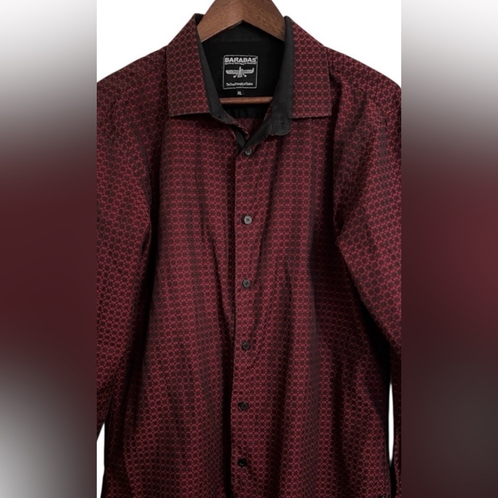 Barabas Burgundy and Black Button Down Shirt, Size XL